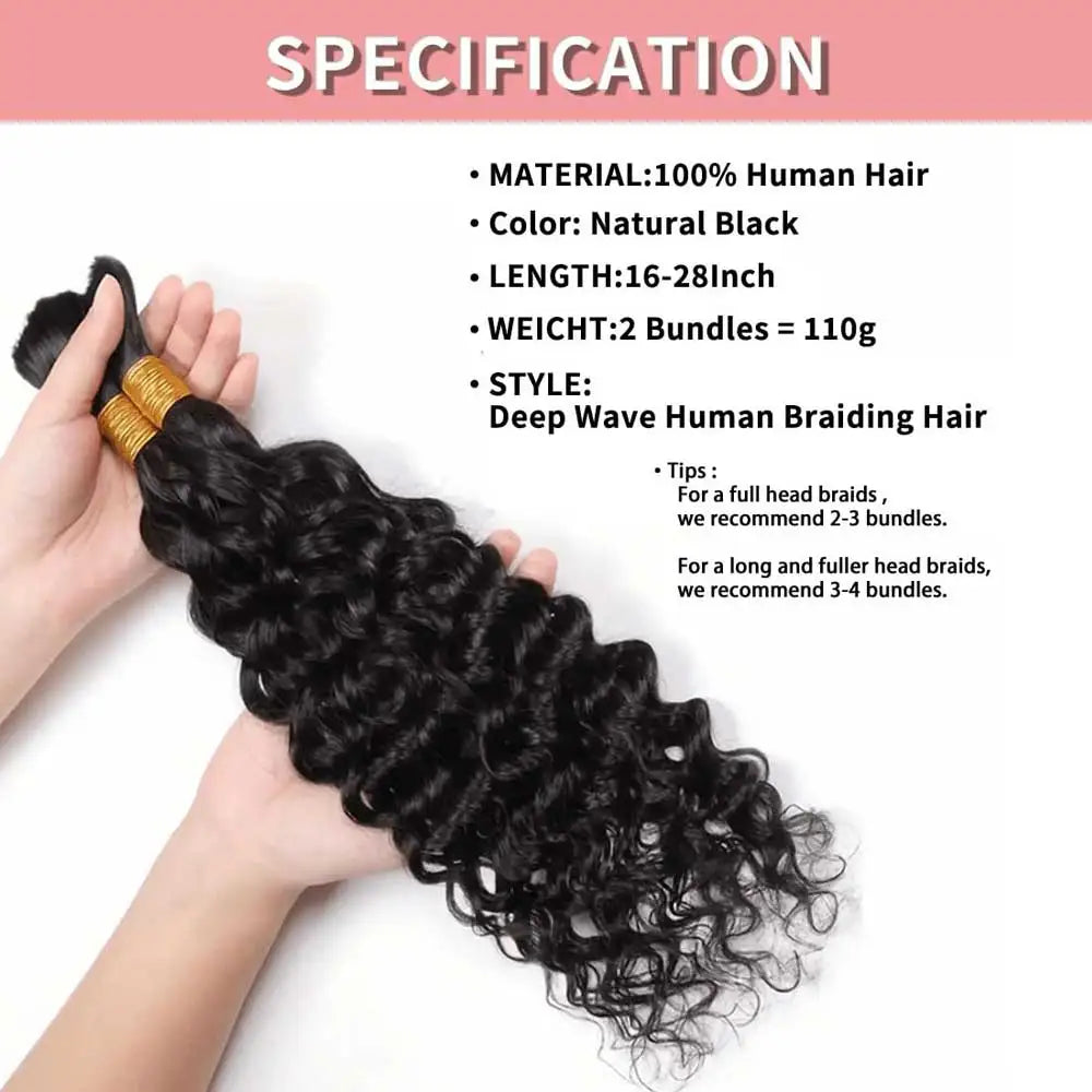 Raw Deep Wave Human Braiding Hair Bulk