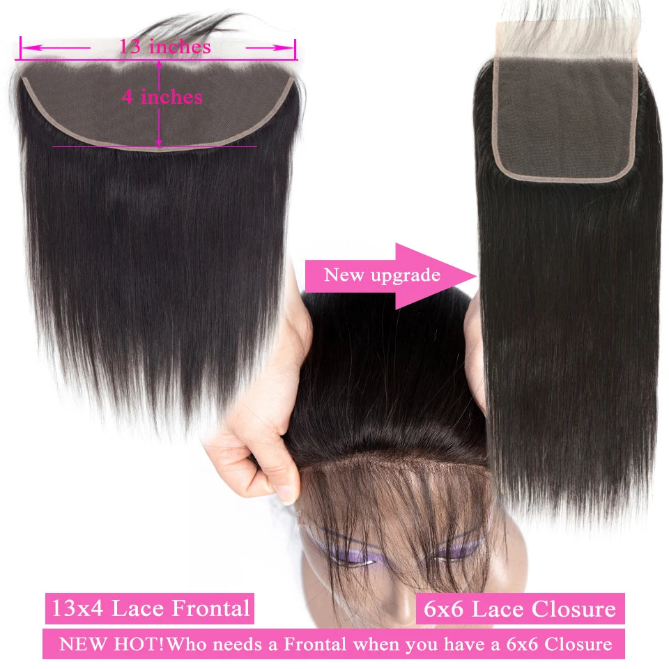 100% Brazilian Raw Human Hair - Straight Bundles with Closure