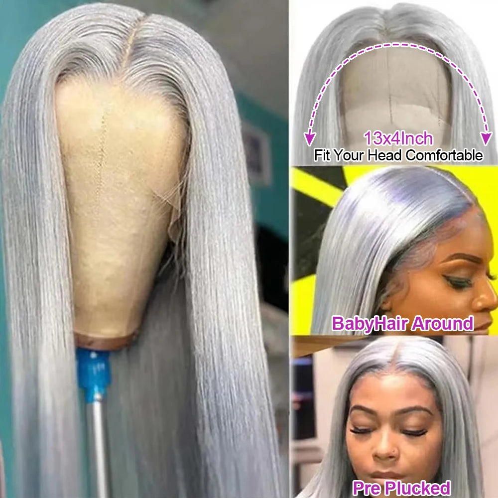 Silver/Grey HD Lace Frontal Wig – Bone Straight Human Hair