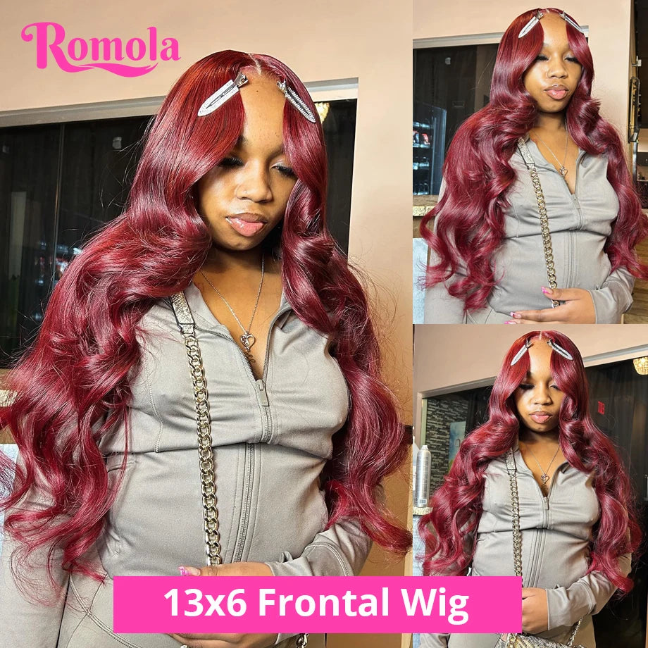 Luxe Burgundy 99J Body Wave HD Lace Wig – 13x6 Frontal Virgin Human Hair