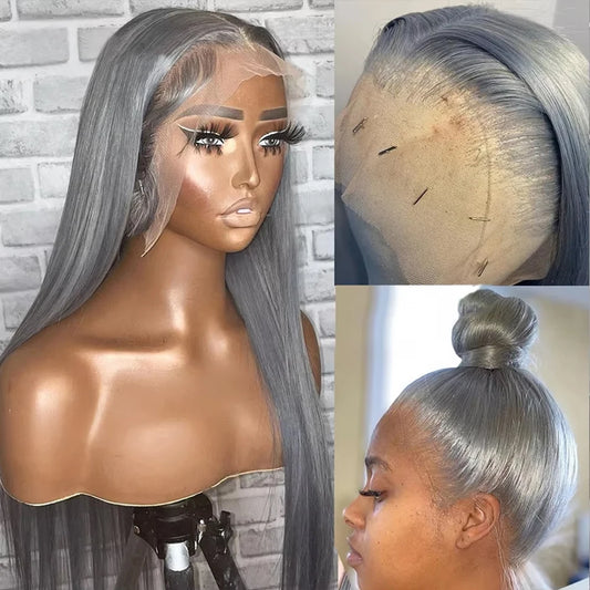 Silver/Grey HD Lace Frontal Wig – Bone Straight Human Hair