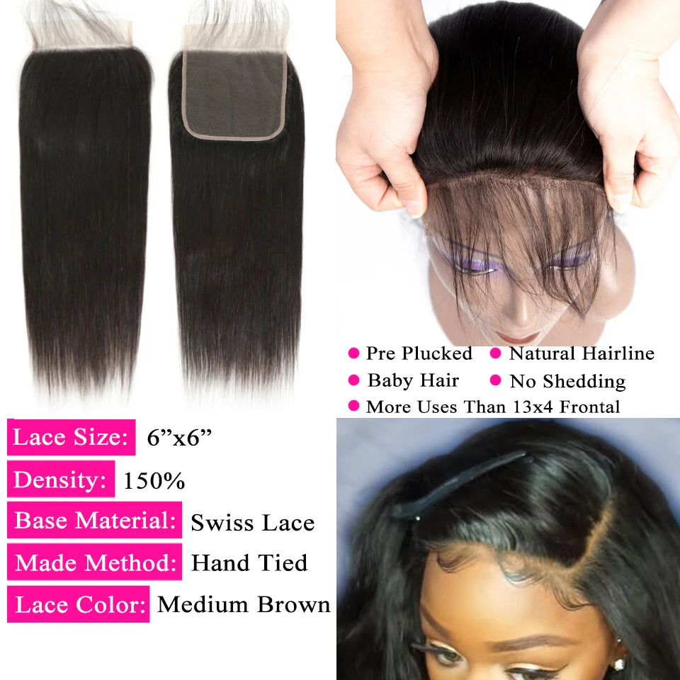100% Brazilian Raw Human Hair - Straight Bundles with Closure