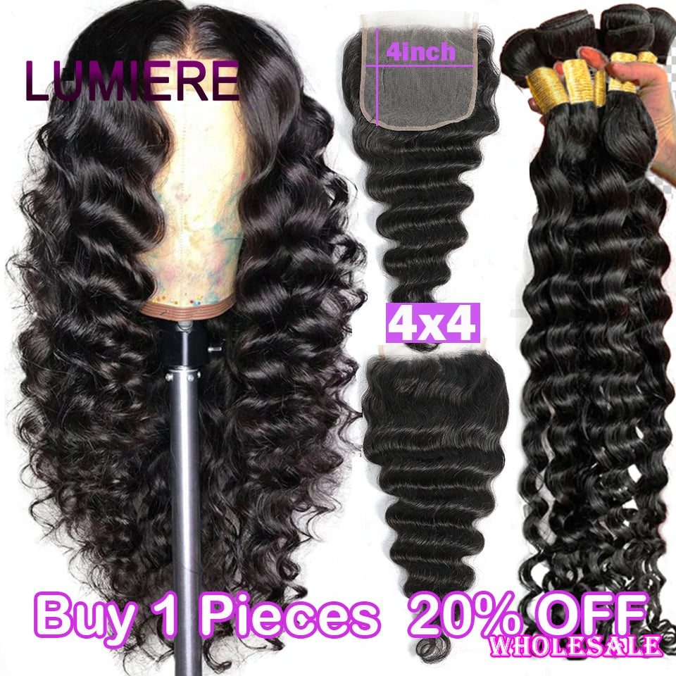 Luxe Loose Deep Wave 16A Raw Peruvian Hair Bundles & HD Lace