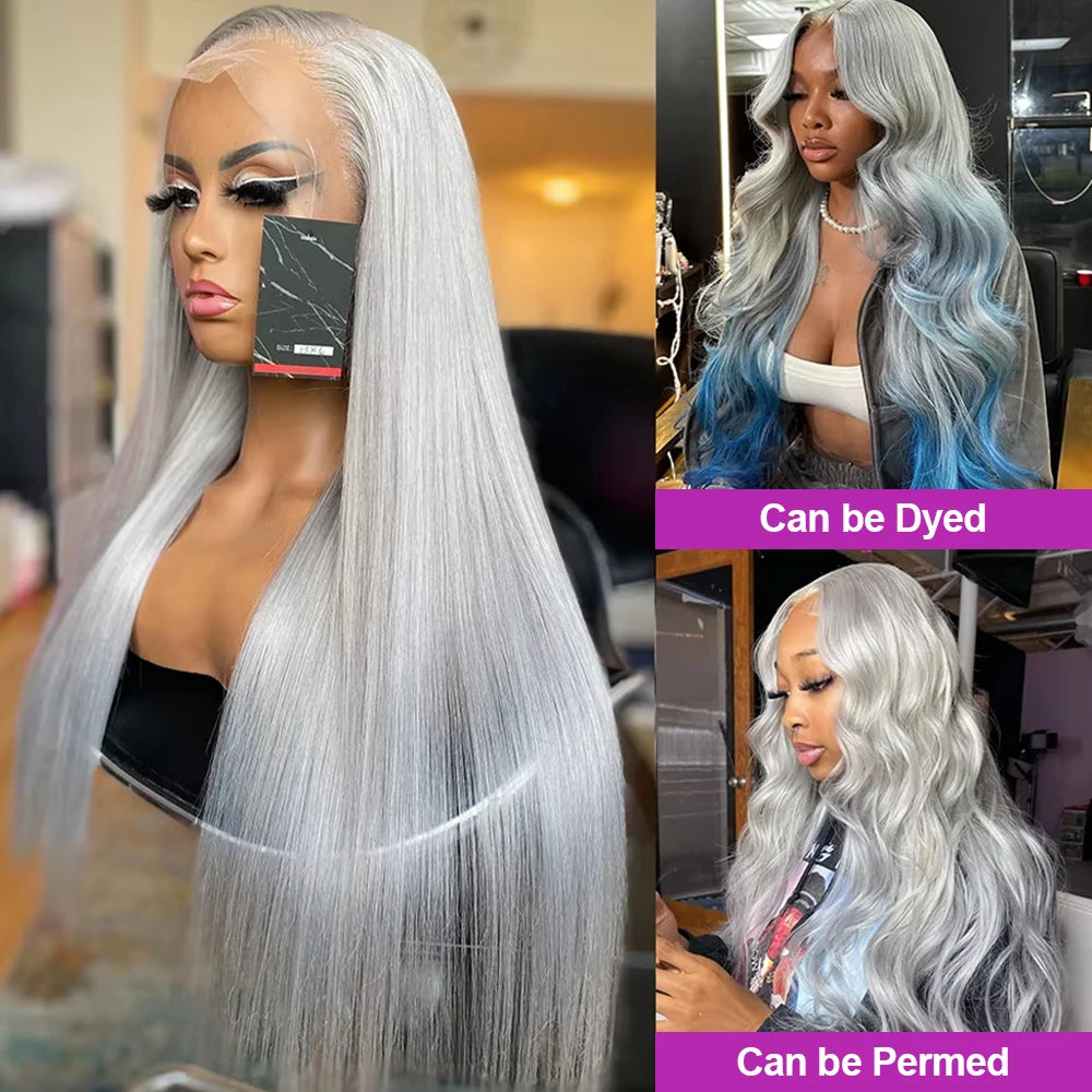 Silver/Grey HD Lace Frontal Wig – Bone Straight Human Hair