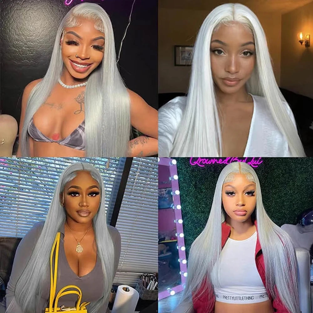 Silver/Grey HD Lace Frontal Wig – Bone Straight Human Hair