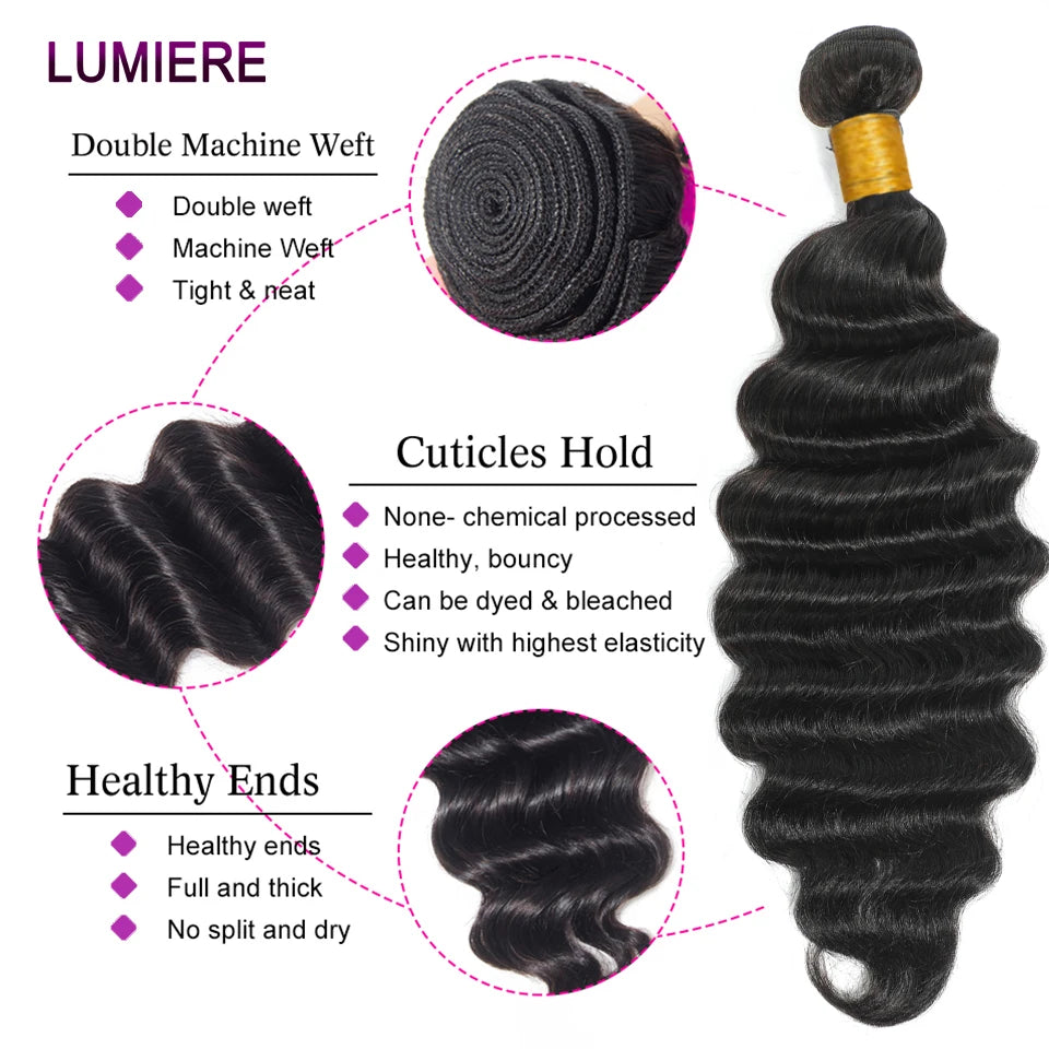 Luxe Loose Deep Wave 16A Raw Peruvian Hair Bundles & HD Lace